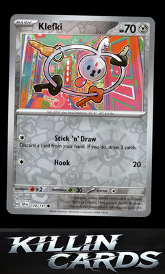 Reverse Holofoil Klefki 128/191 Pokemon Common SV08: Surging Sparks Card NM