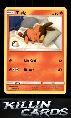Tepig 31/236 Pokemon Common SM - Cosmic Eclipse Card NM