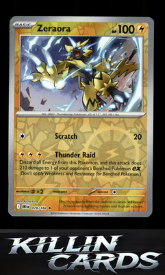 Reverse Holofoil Zeraora 078/182 Pokemon Rare SV10: Destined Rivals Card NM