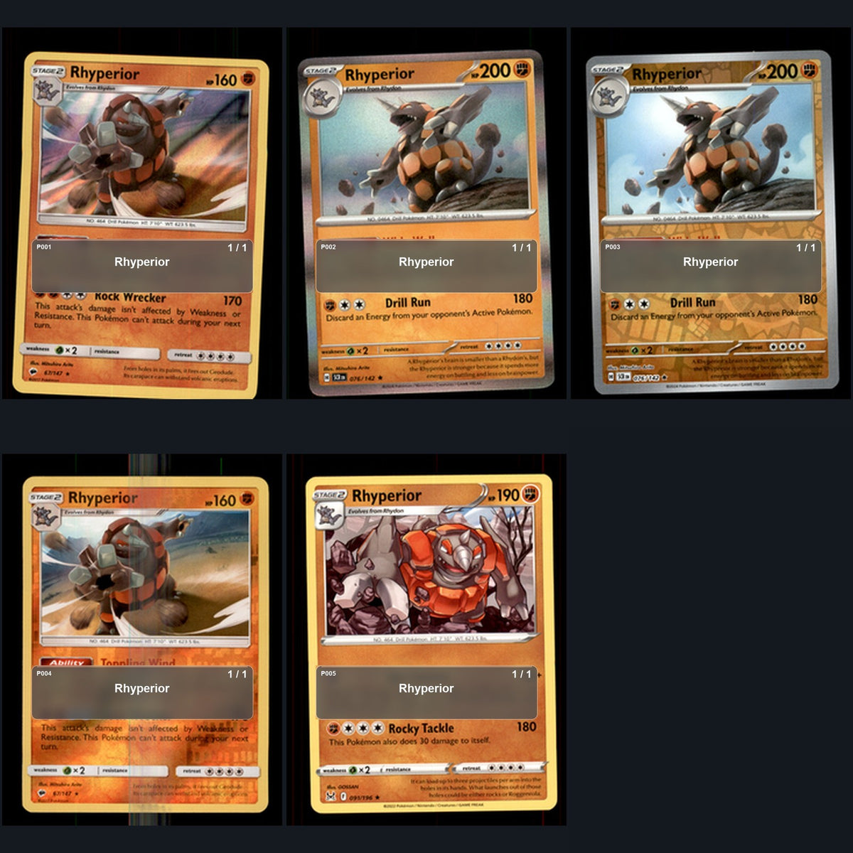 Pokemon TCG Rhyperior Species Collection 5 Different Cards