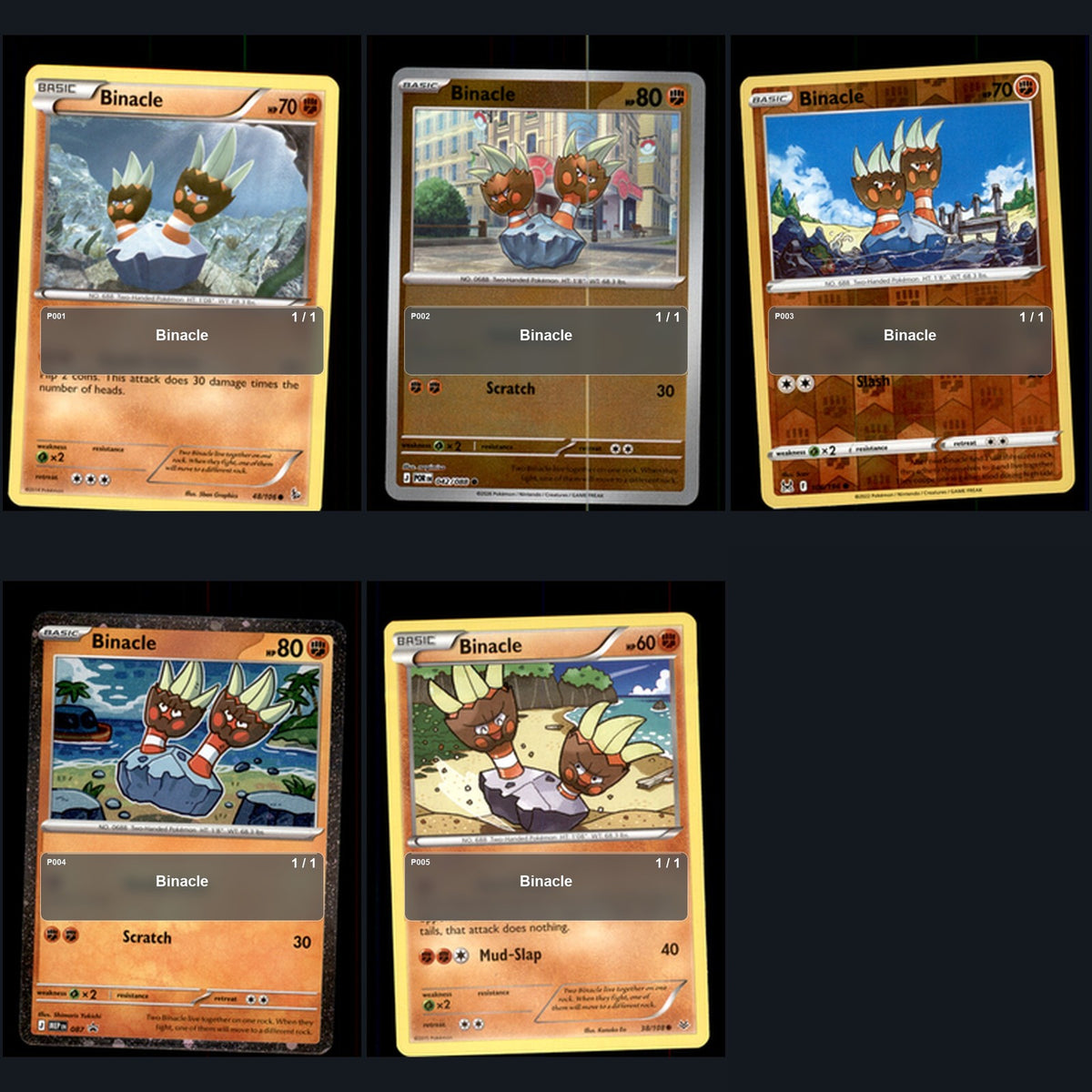 Pokemon TCG Binacle Species Collection 5 Different Cards