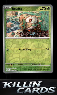 Reverse Holofoil Rowlet 013/197 Pokemon Common SV03: Obsidian Flames Card NM
