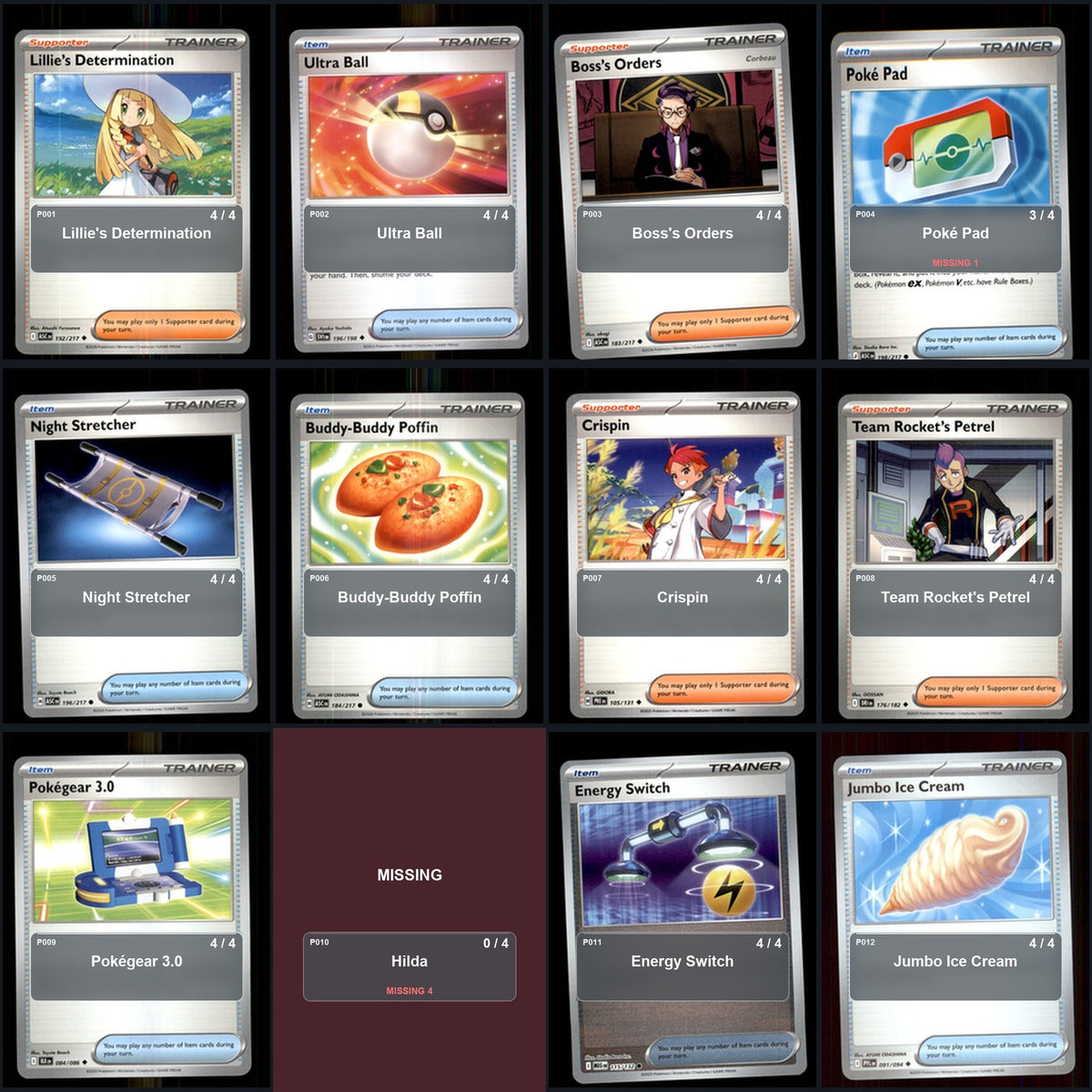 Pokemon TCG Trainer Card Lot 276 Cards Deck Building Playable Tournament
