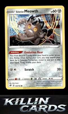 Galarian Meowth 126/192 Pokemon Common SWSH02: Rebel Clash Card NM