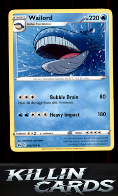 Wailord 032/159 Pokemon Rare SWSH: Crown Zenith Card NM