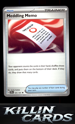 Meddling Memo 181/191 Pokemon Uncommon SV08: Surging Sparks Card NM