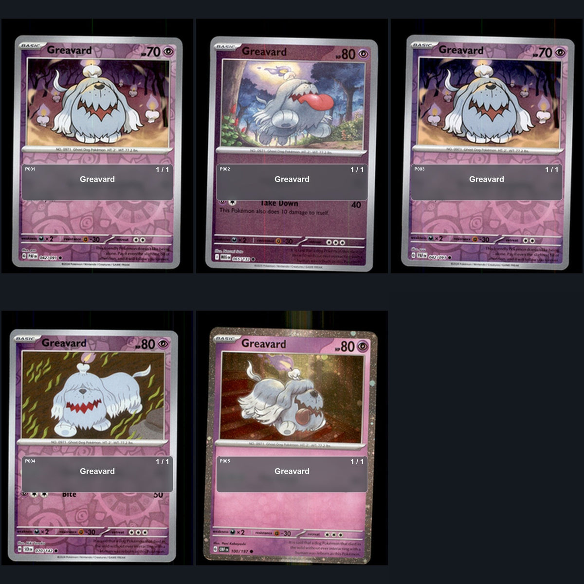 Pokemon TCG Greavard Species Collection 5 Different Cards