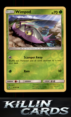 Reverse Holofoil Wimpod 8/145 Pokemon Common SM - Guardians Rising Card NM