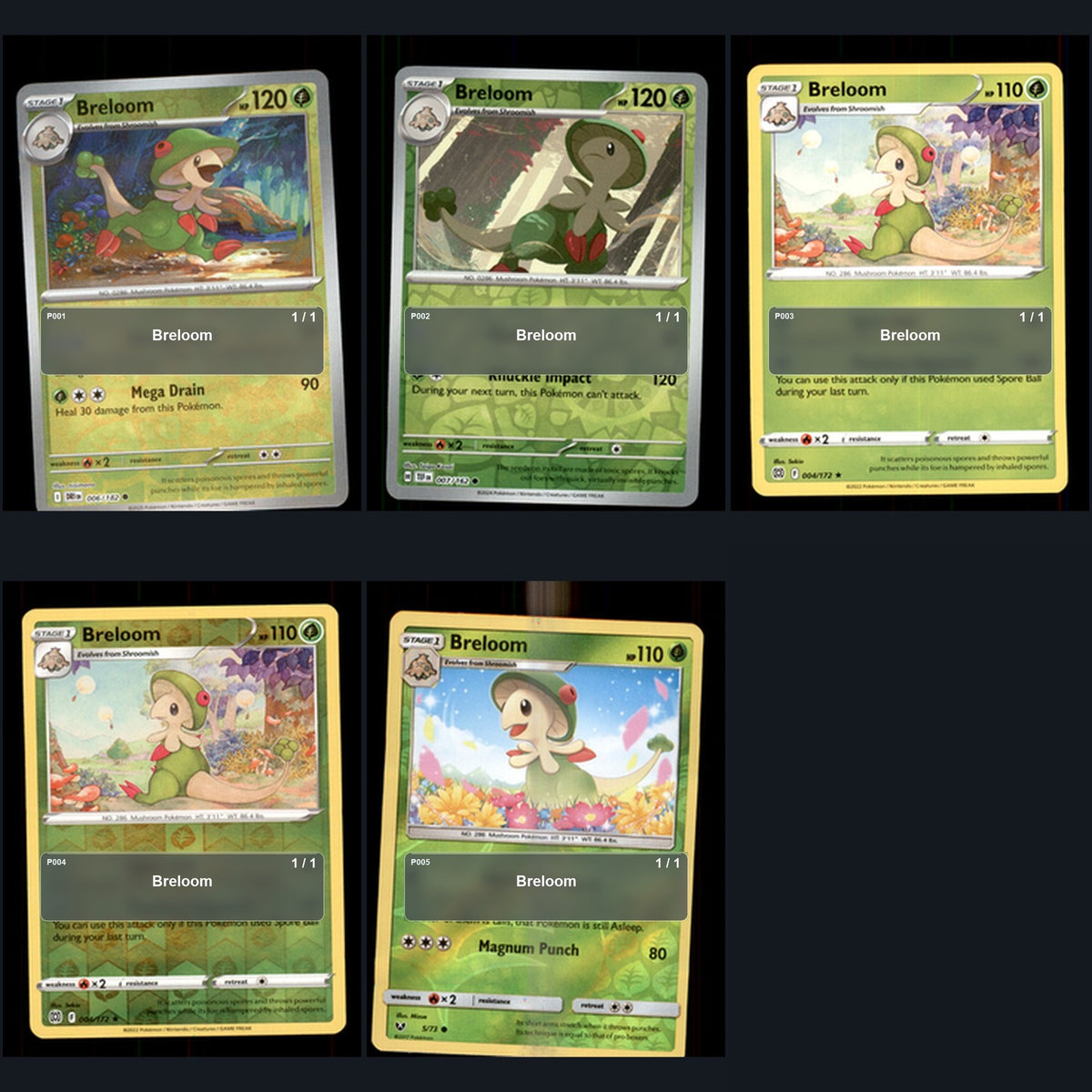 Pokemon TCG Breloom Species Collection 5 Different Cards