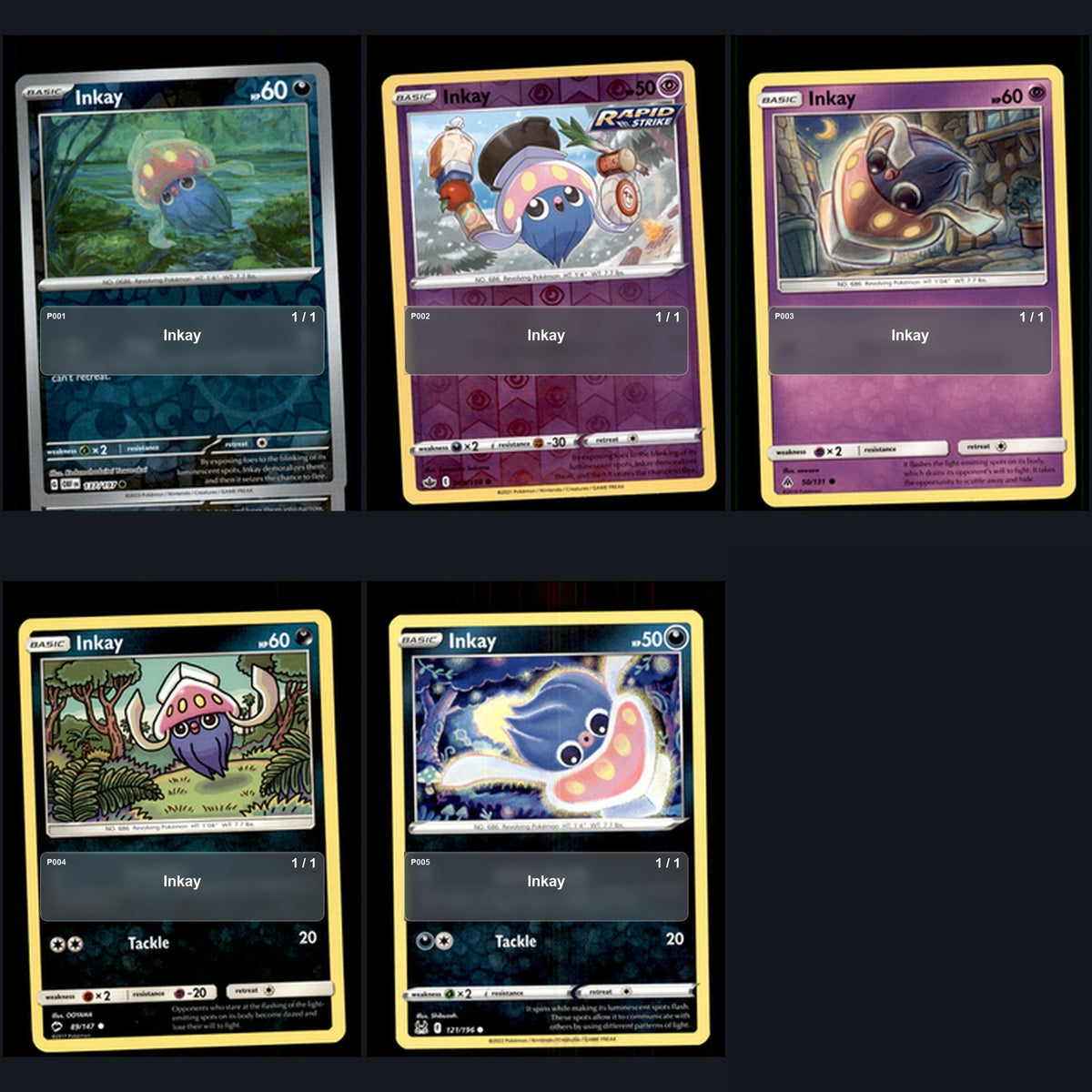 Pokemon TCG Inkay Species Collection 5 Different Cards