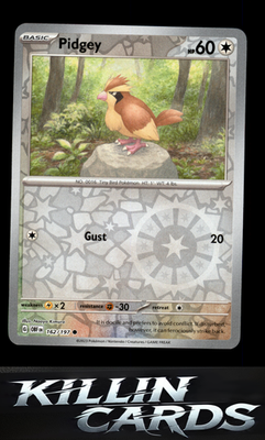 Reverse Holofoil Pidgey 162/197 Pokemon Common SV03: Obsidian Flames Card NM