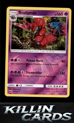 Reverse Holofoil Scolipede 58/147 Pokemon Rare SM - Burning Shadows Card NM