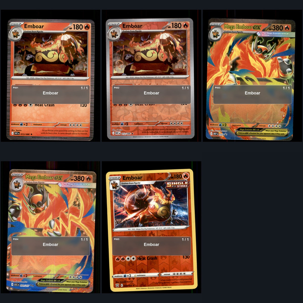 Pokemon TCG Emboar Species Collection 5 Different Cards