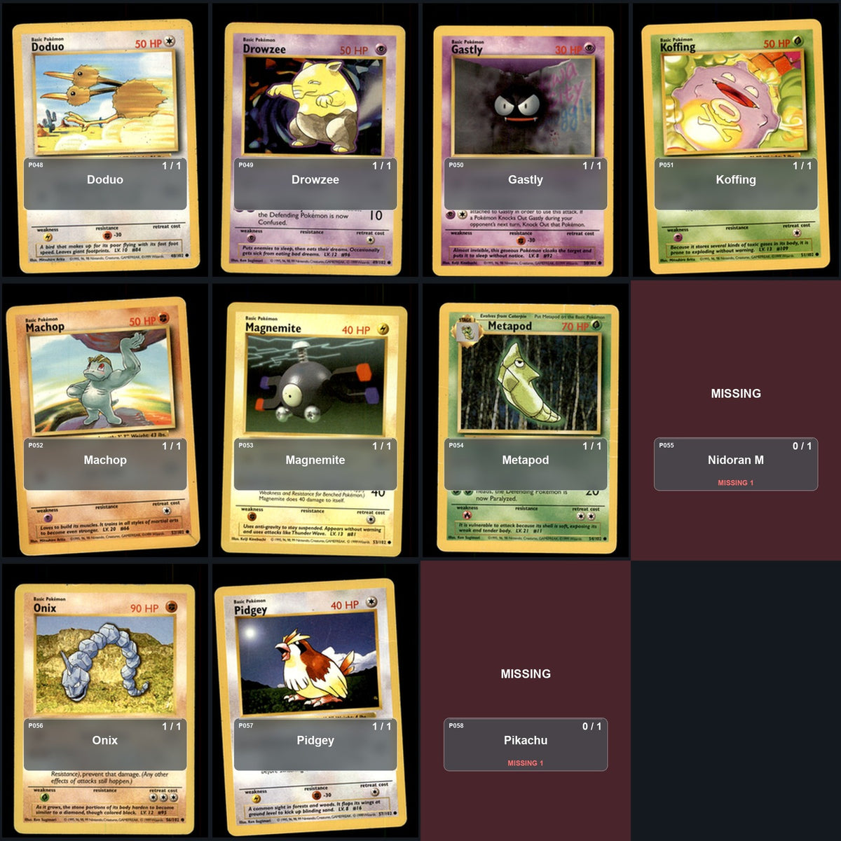 Pokemon TCG Base Set Partial Master Set Lot 60 Cards Master Set Collection