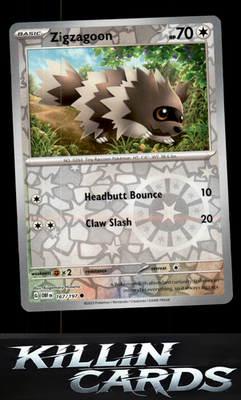 Reverse Holofoil Zigzagoon 167/197 Pokemon Common SV03: Obsidian Flames Card NM