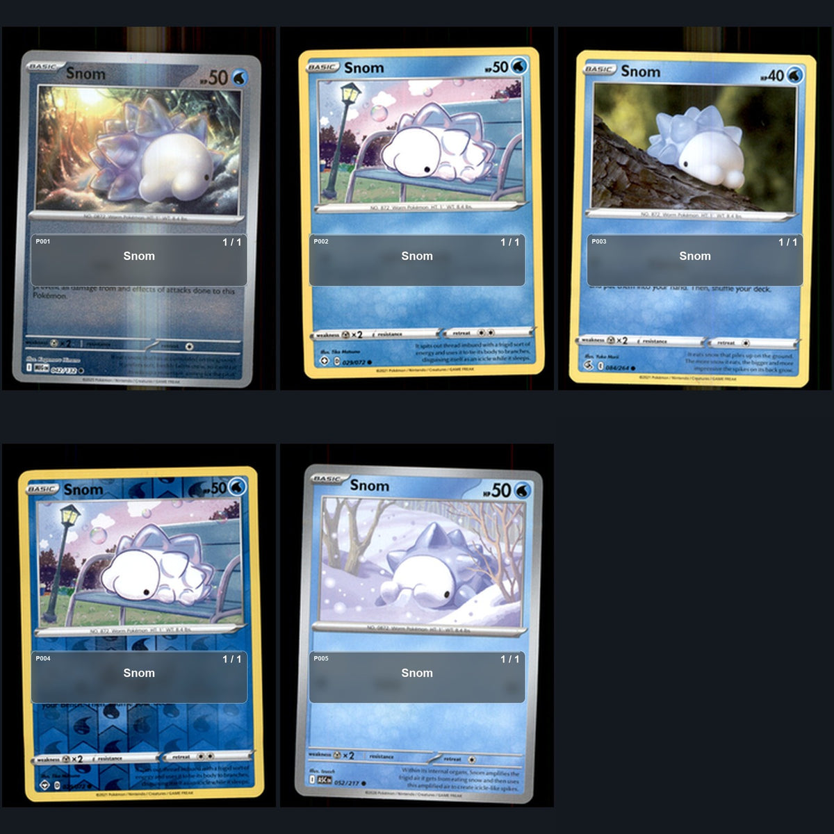 Pokemon TCG Snom Species Collection 5 Different Cards