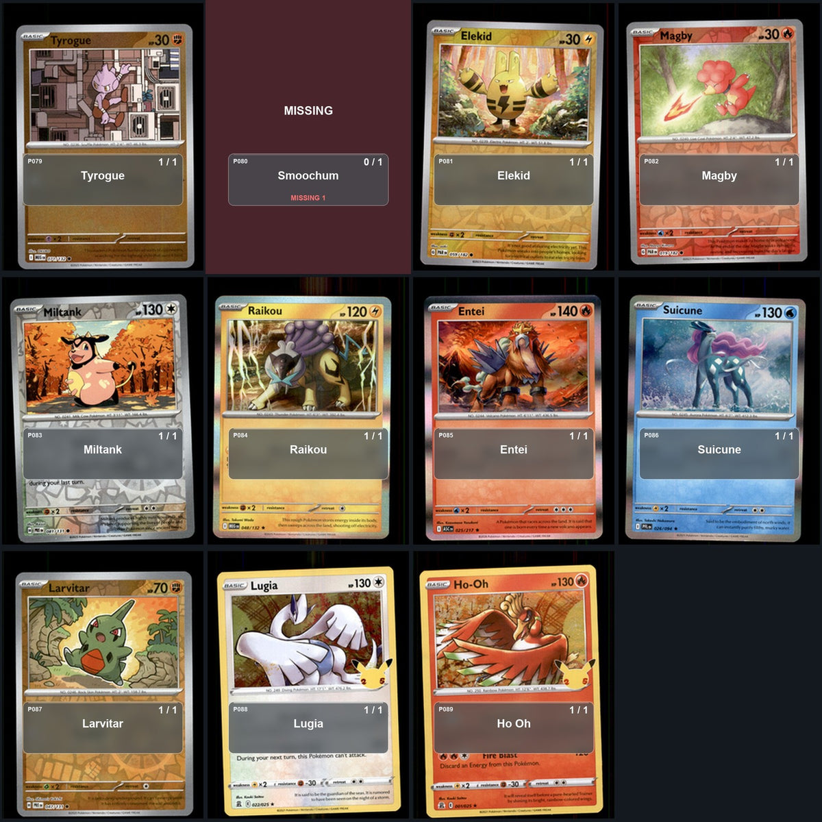 Pokemon TCG Generation 2 Johto Pokemon Pokedex Set 95 Cards Collection