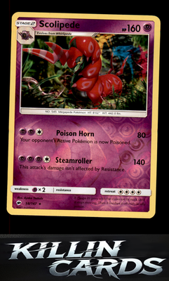 Reverse Holofoil Scolipede 58/147 Pokemon Rare SM - Burning Shadows Card NM