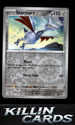 Reverse Holofoil Skarmory 141/182 Pokemon Common SV10: Destined Rivals Card NM