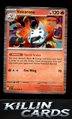 Reverse Holofoil Volcarona 016/086 Pokemon Rare SV: Black Bolt Card NM