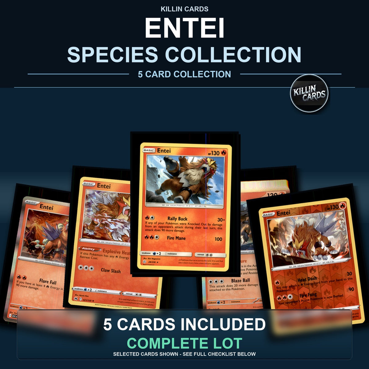 Pokemon TCG Entei Species Collection 5 Different Cards