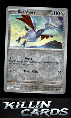 Reverse Holofoil Skarmory 141/182 Pokemon Common SV10: Destined Rivals Card NM