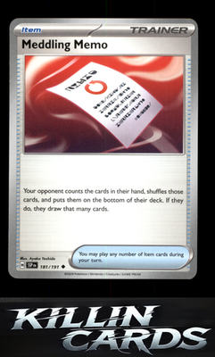 Meddling Memo 181/191 Pokemon Uncommon SV08: Surging Sparks Card NM