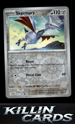 Reverse Holofoil Skarmory 141/182 Pokemon Common SV10: Destined Rivals Card NM