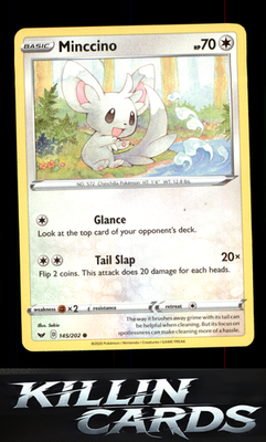 Minccino (145) 145/202 Pokemon Common SWSH01: Sword & Shield Base Set Card NM