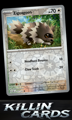 Reverse Holofoil Zigzagoon 167/197 Pokemon Common SV03: Obsidian Flames Card NM