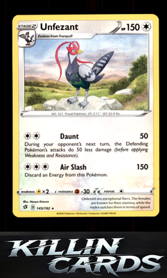 Unfezant 145/192 Pokemon Rare SWSH02: Rebel Clash Card NM