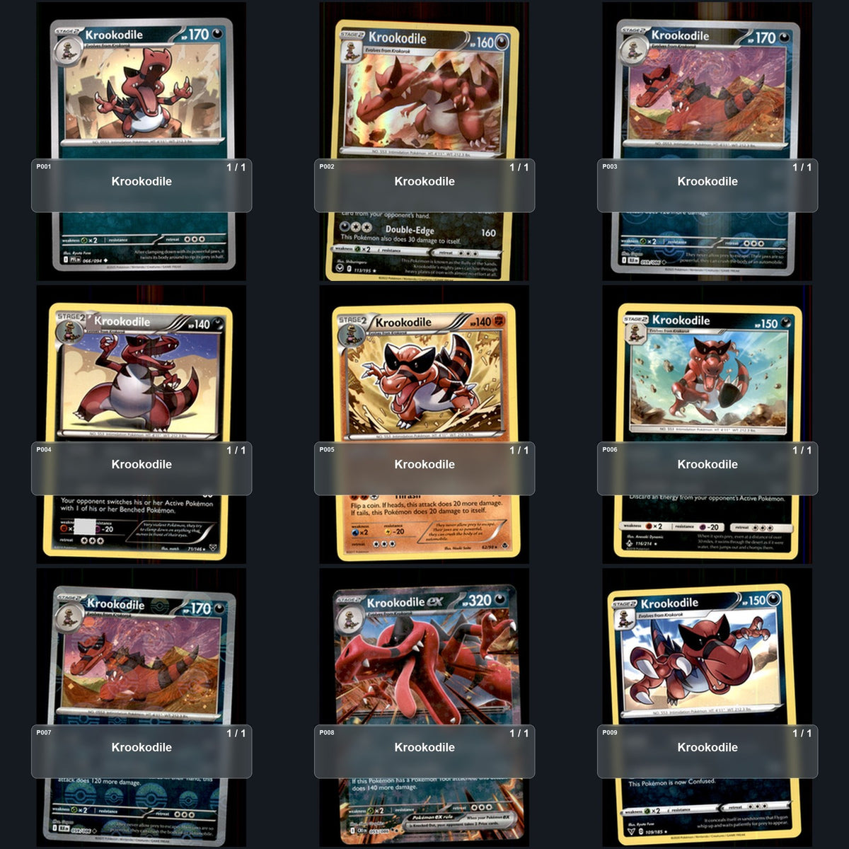 Pokemon TCG Krookodile Species Collection 9 Different Cards