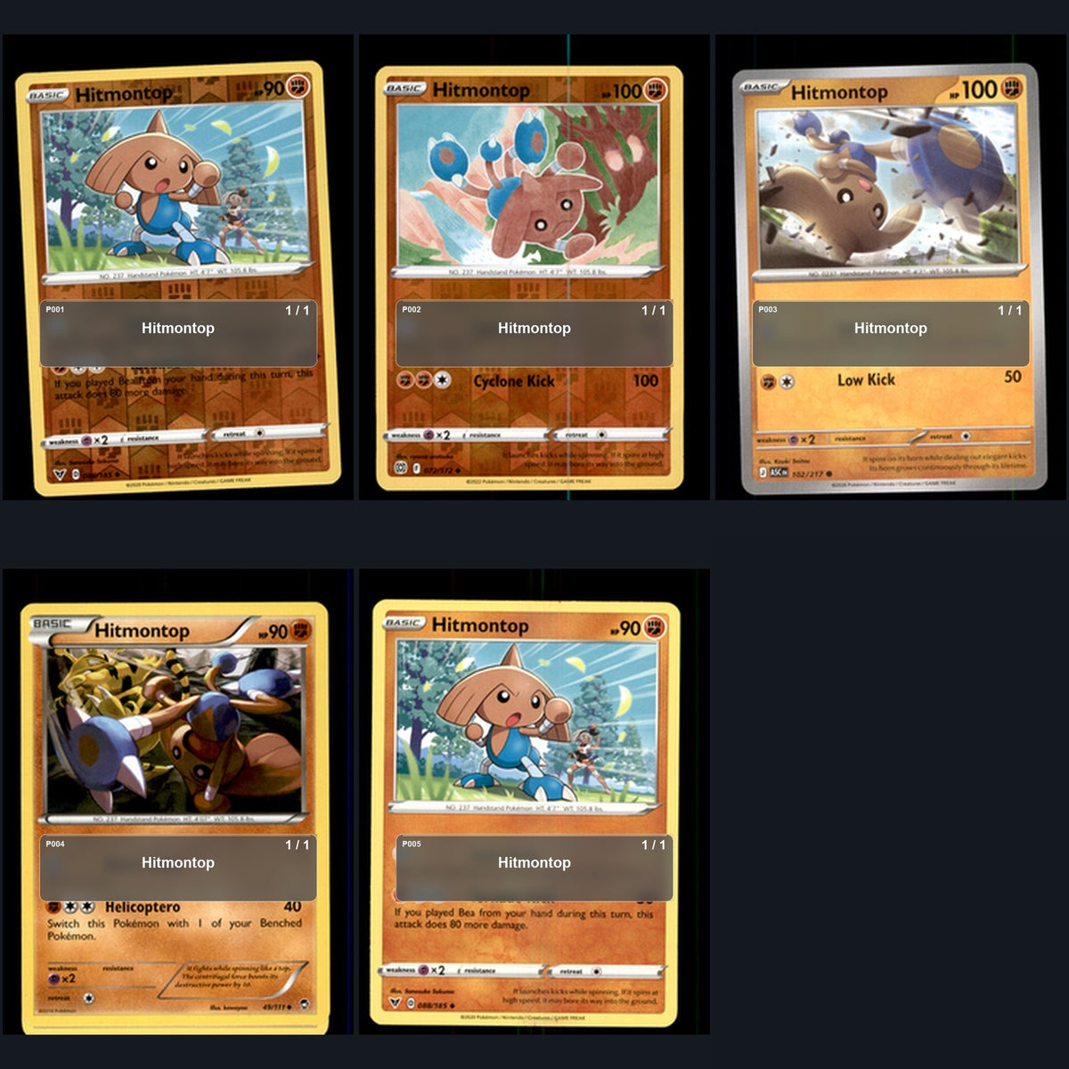 Pokemon TCG Hitmontop Species Collection 5 Different Cards