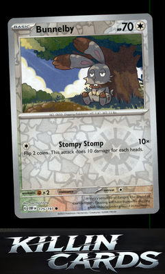 Reverse Holofoil Bunnelby 175/197 Pokemon Common SV03: Obsidian Flames Card NM
