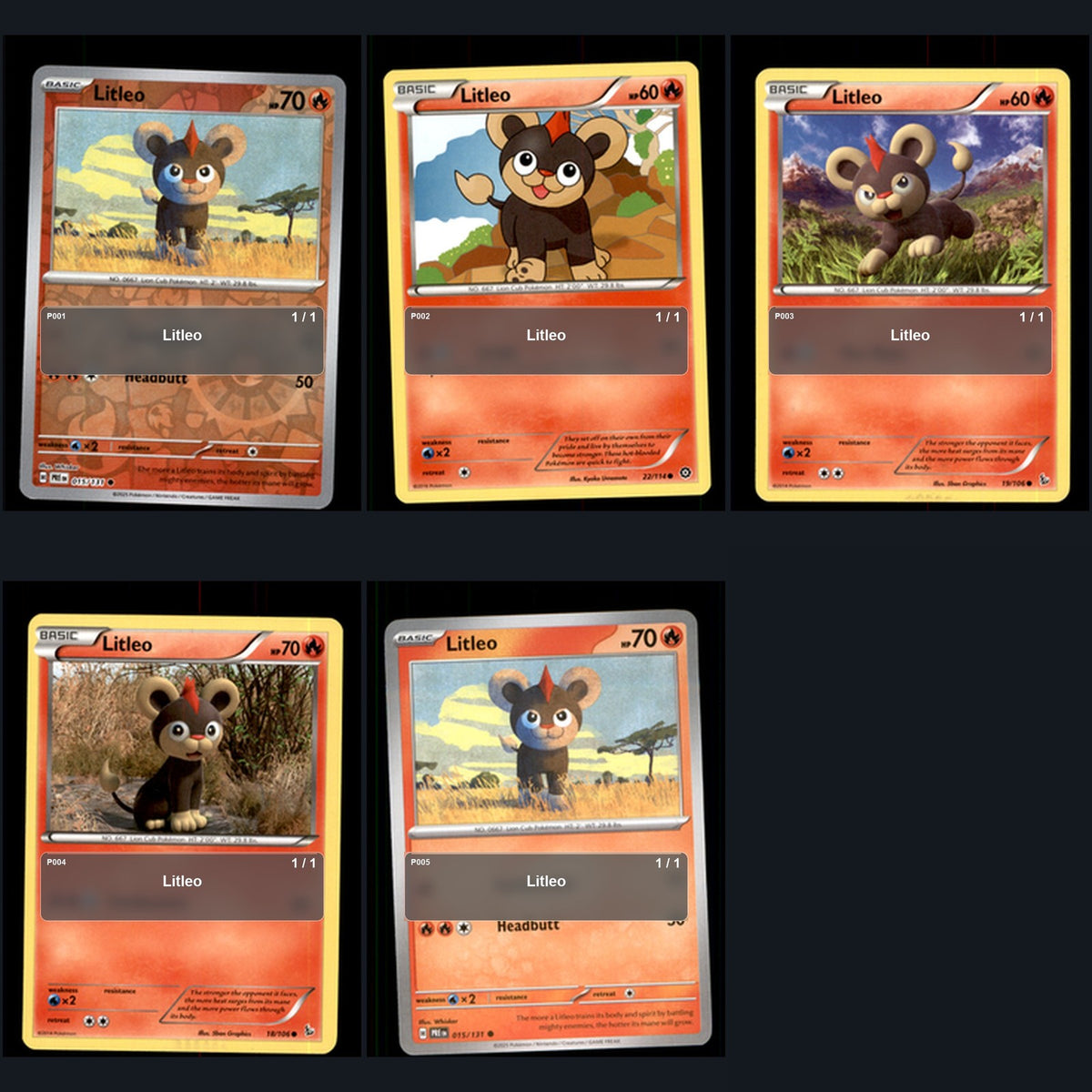 Pokemon TCG Litleo Species Collection 5 Different Cards