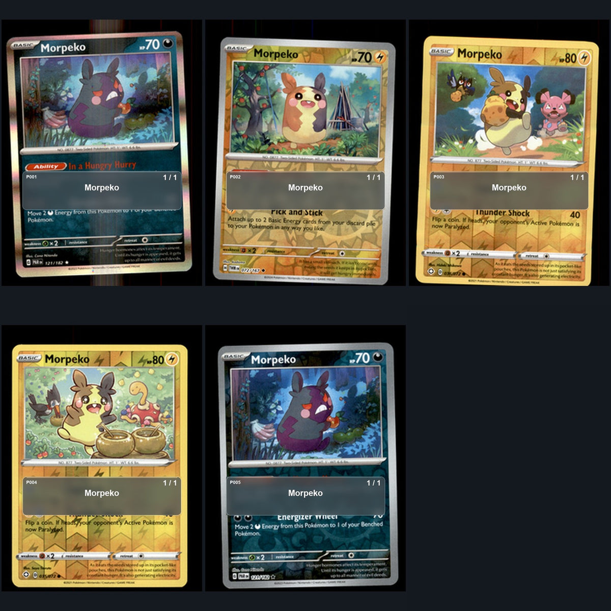 Pokemon TCG Morpeko Species Collection 5 Different Cards