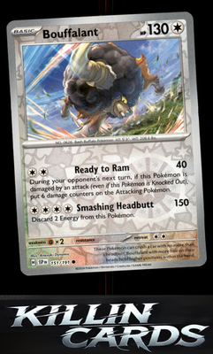 Reverse Holofoil Bouffalant 151/191 Pokemon Common SV08: Surging Sparks Card NM