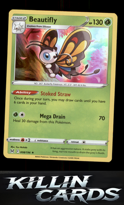 Beautifly 008/196 Pokemon Holo Rare SWSH11: Lost Origin Card NM