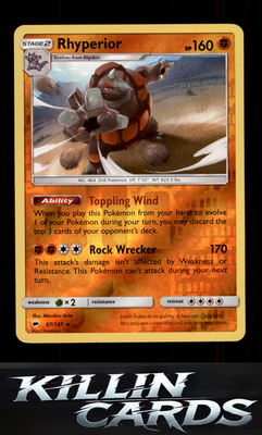 Reverse Holofoil Rhyperior 67/147 Pokemon Holo Rare SM - Burning Shadows Card NM