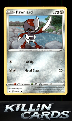 Pawniard 133/202 Pokemon Common SWSH01: Sword & Shield Base Set Card NM