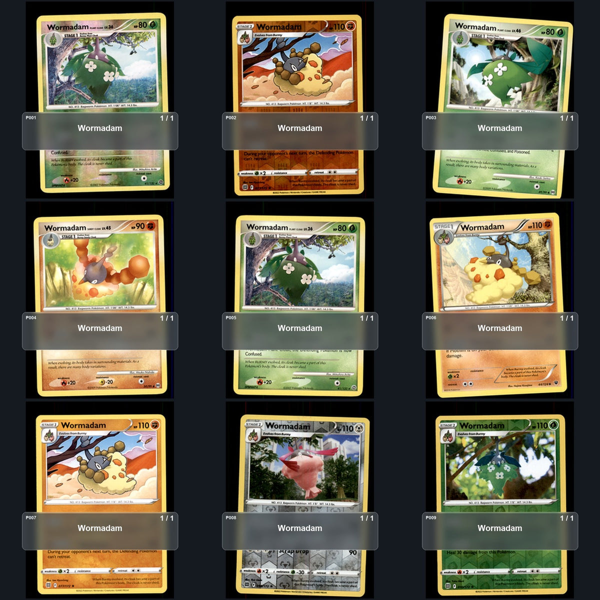 Pokemon TCG Wormadam Species Collection 9 Different Cards