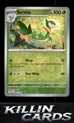 Reverse Holofoil Servine 002/086 Pokemon Common SV: Black Bolt Card NM