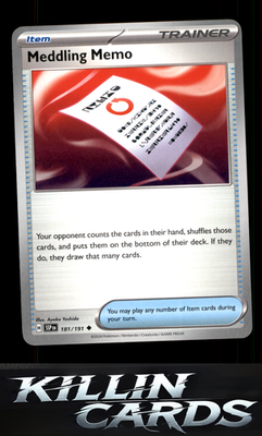 Meddling Memo 181/191 Pokemon Uncommon SV08: Surging Sparks Card NM