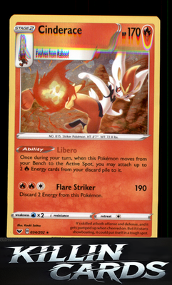 Cinderace (034) 034/202 Pokemon Holo Rare SWSH01: Sword & Shield Base Set Card N