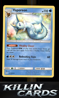 Vaporeon 42/236 Pokemon Uncommon SM - Cosmic Eclipse Card NM