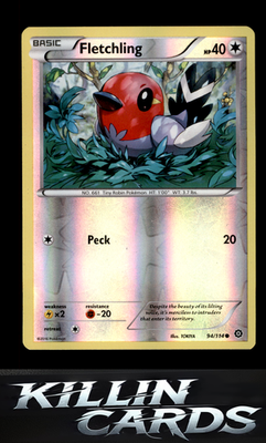 Reverse Holofoil Fletchling 94/114 Pokemon Common XY - Steam Siege Card NM