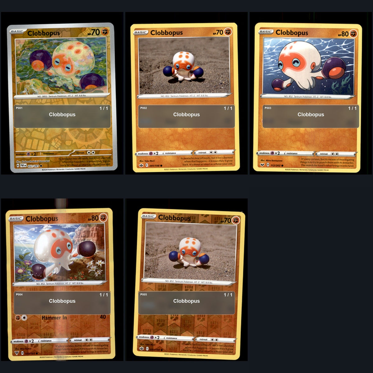 Pokemon TCG Clobbopus Species Collection 5 Different Cards