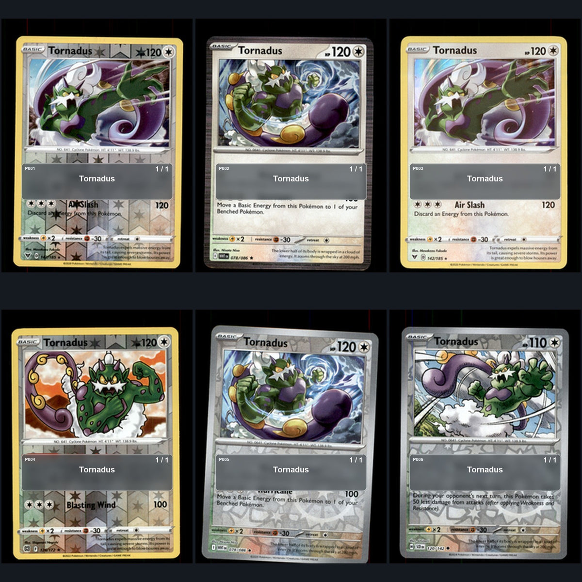 Pokemon TCG Tornadus Species Collection 6 Different Cards