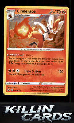 Cinderace (034) 034/202 Pokemon Holo Rare SWSH01: Sword & Shield Base Set Card N