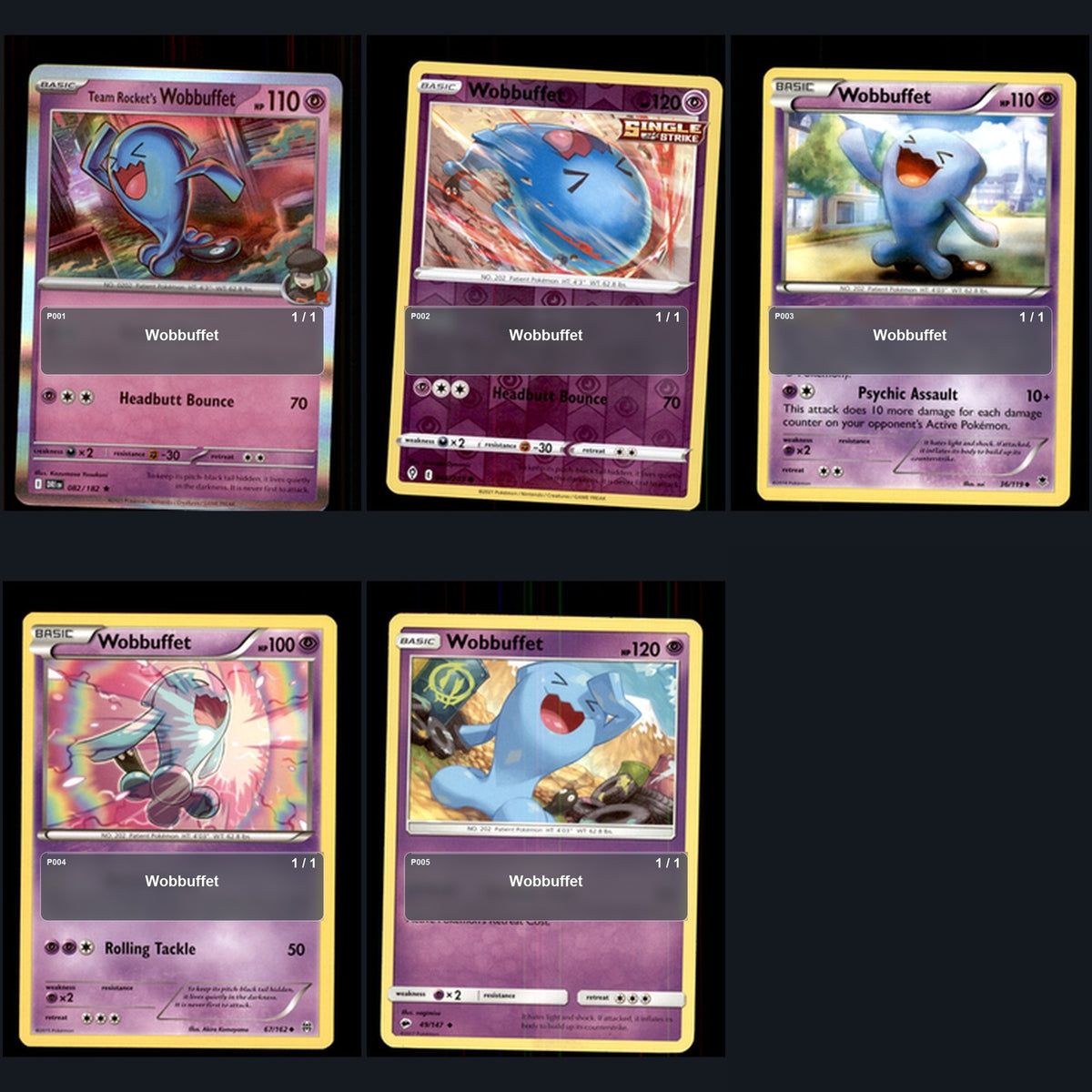 Pokemon TCG Wobbuffet Species Collection 5 Different Cards